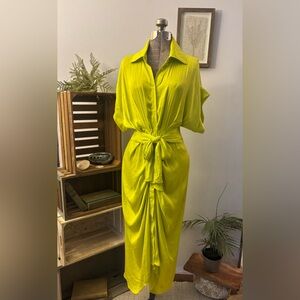 Steve Madden Tori Dress RARE Lemon Lime Sz 8-10 Ruched Front Kimono Sleeves Belt